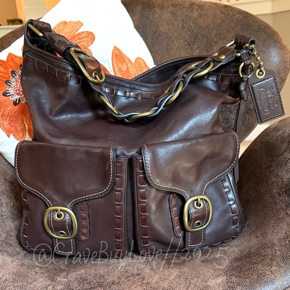 COACH BLEECKER LACED ELISA XL SLIM DUFFLE LEATHER SHOULDER BAG HOBO 11447 VGUC - Picture 1 of 17